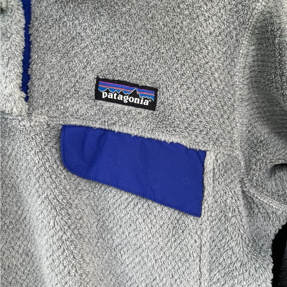 Patagonia Re-Tool Snap-T Grey Fleece Pullover Blue Trim Fall Womens EUC - Picture 4 of 8